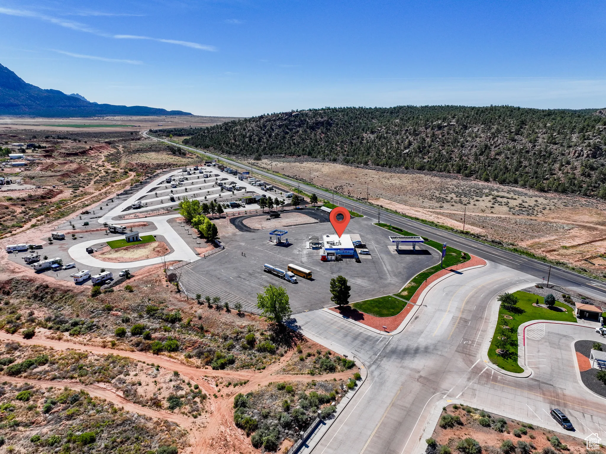 Bird's eye view of a mountain backdrop