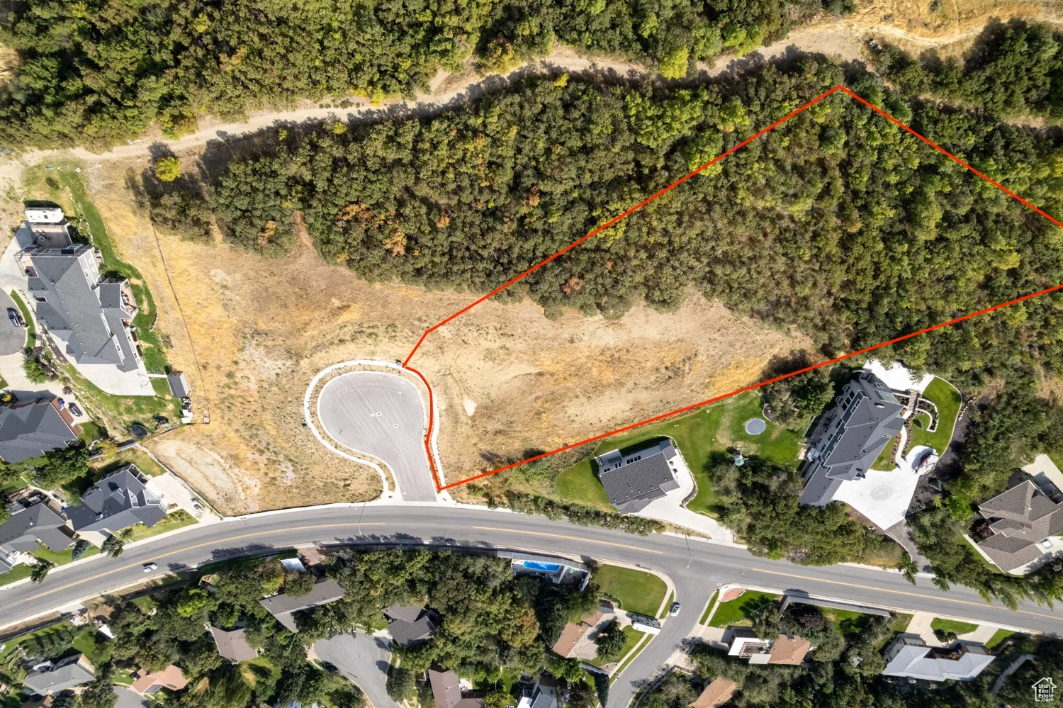 Aerial view of the lot property lines outlined