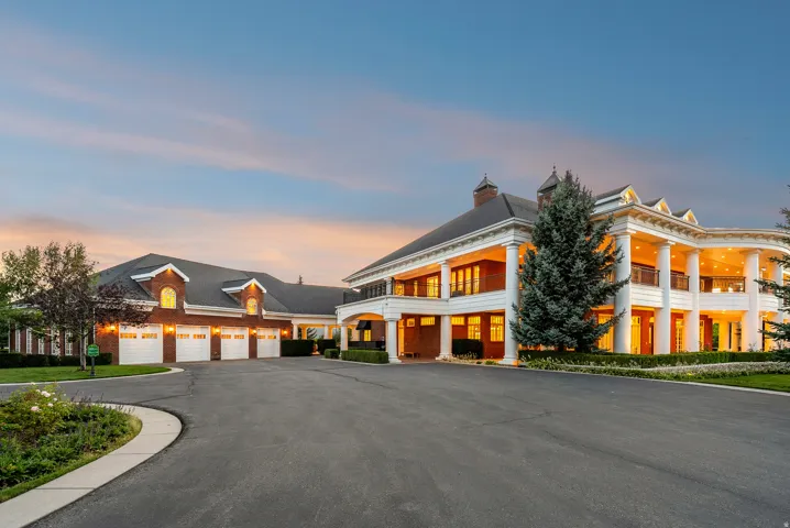 Expansive brick exterior with a grand columned facade