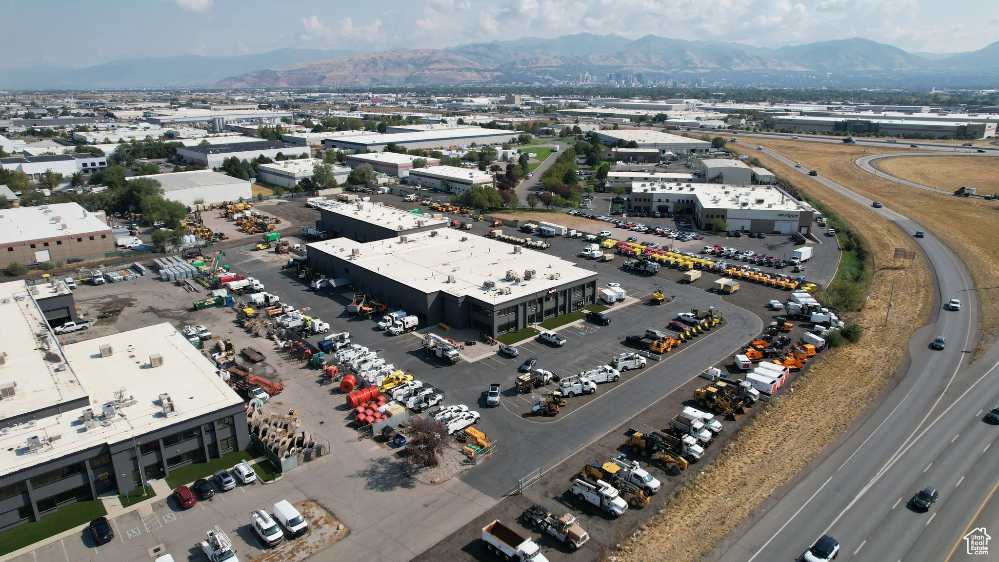 Aerial view of a mountainous background