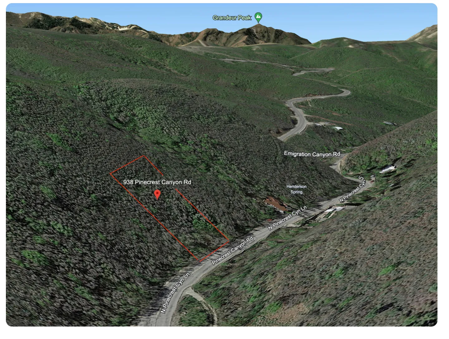 Aerial map of property and surrounding area with property parcel outlined