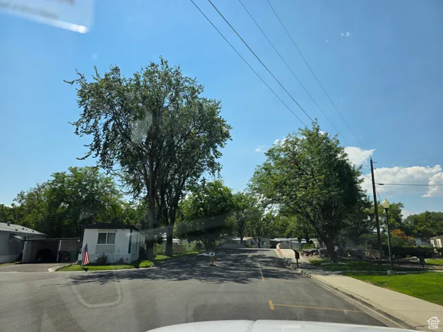 View of asphalt street with curbs and sidewalks