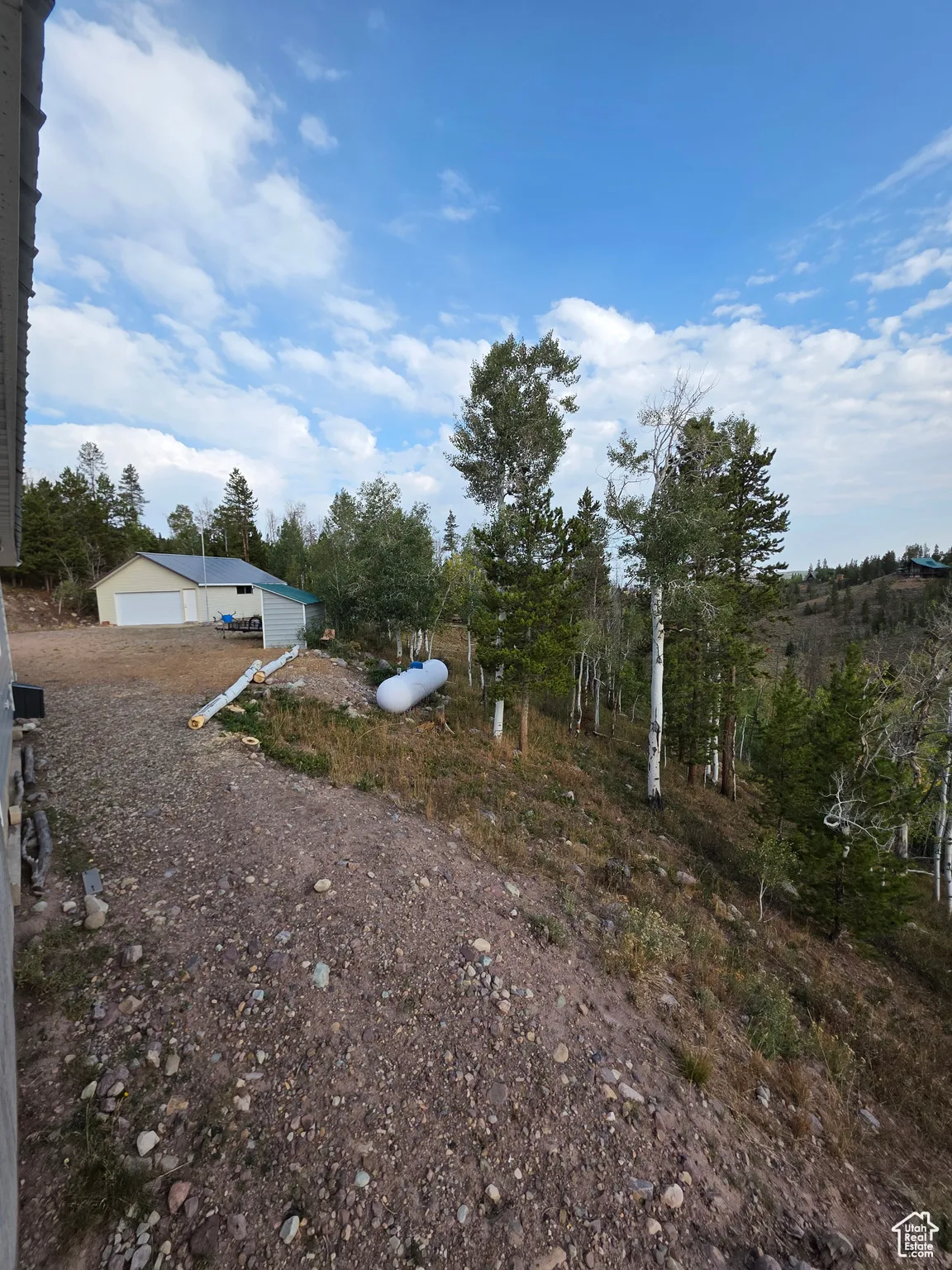 View of yard with an outbuilding and a detached garage