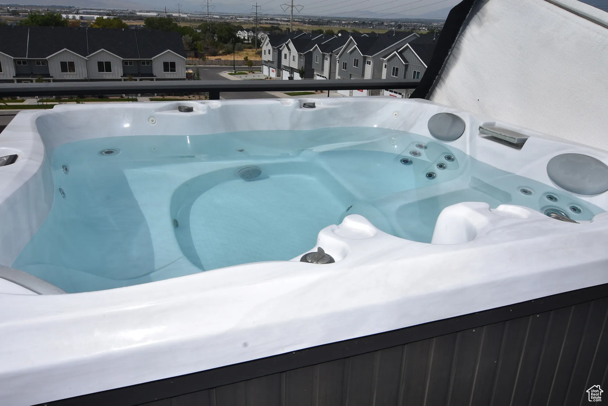 Exterior view of a hot tub.