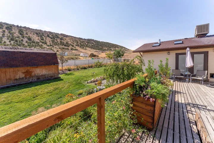 Wooden deck with a mountain view