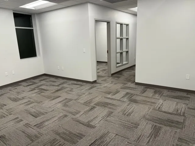 Below grade area with carpet floors and a paneled ceiling
