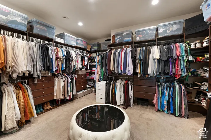 Spacious closet with light carpet