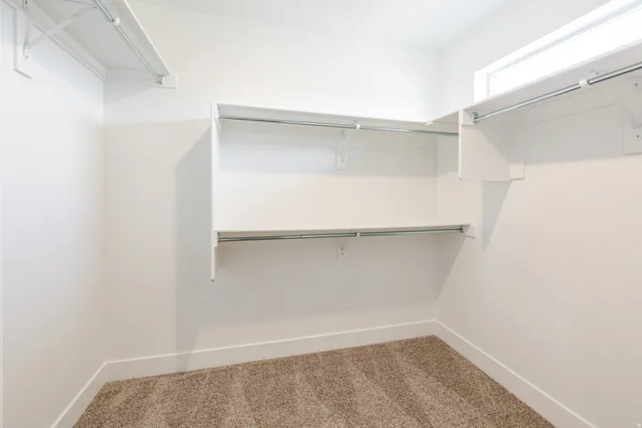 Walk in closet featuring light carpet