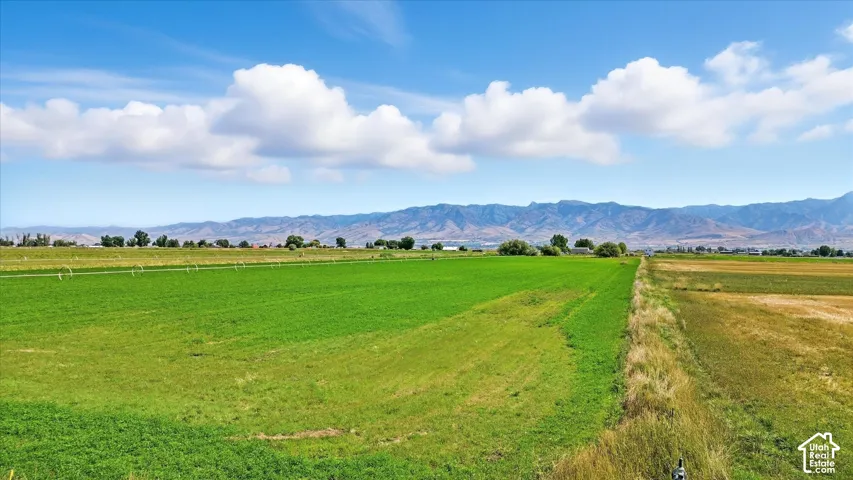 View of mountain background featuring a pastoral area and rural landscape
