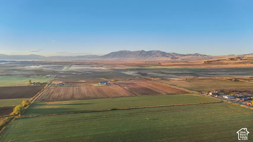 Overview of rural landscape with abundant farmland and mountains