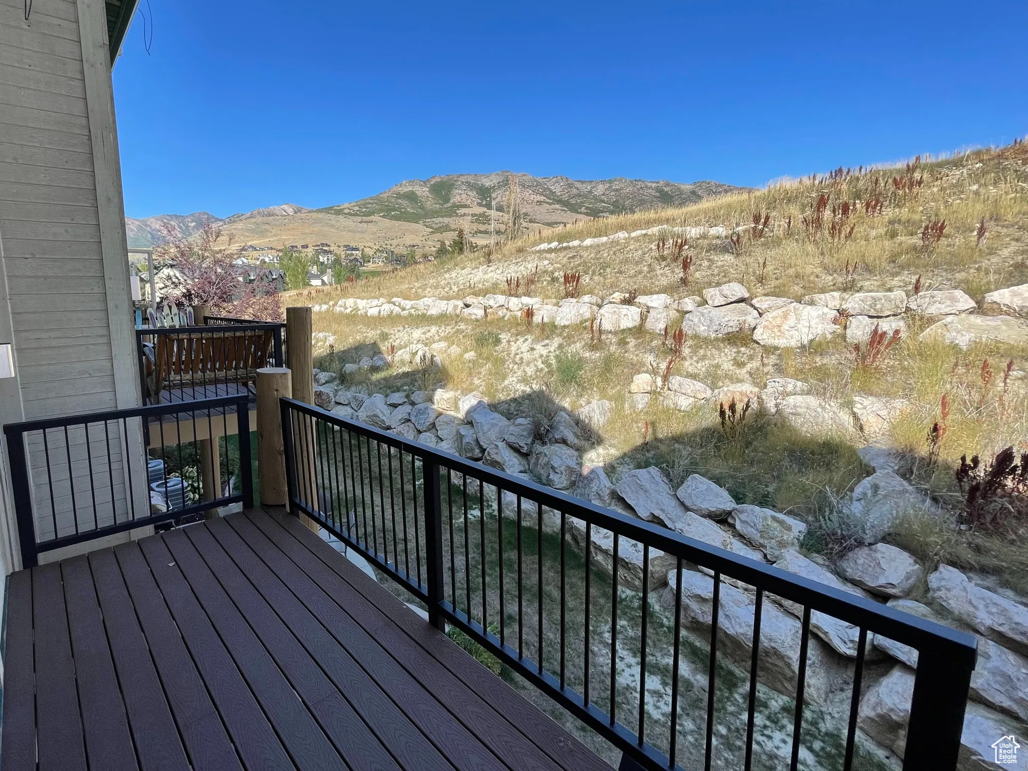 Wooden deck with a mountain view