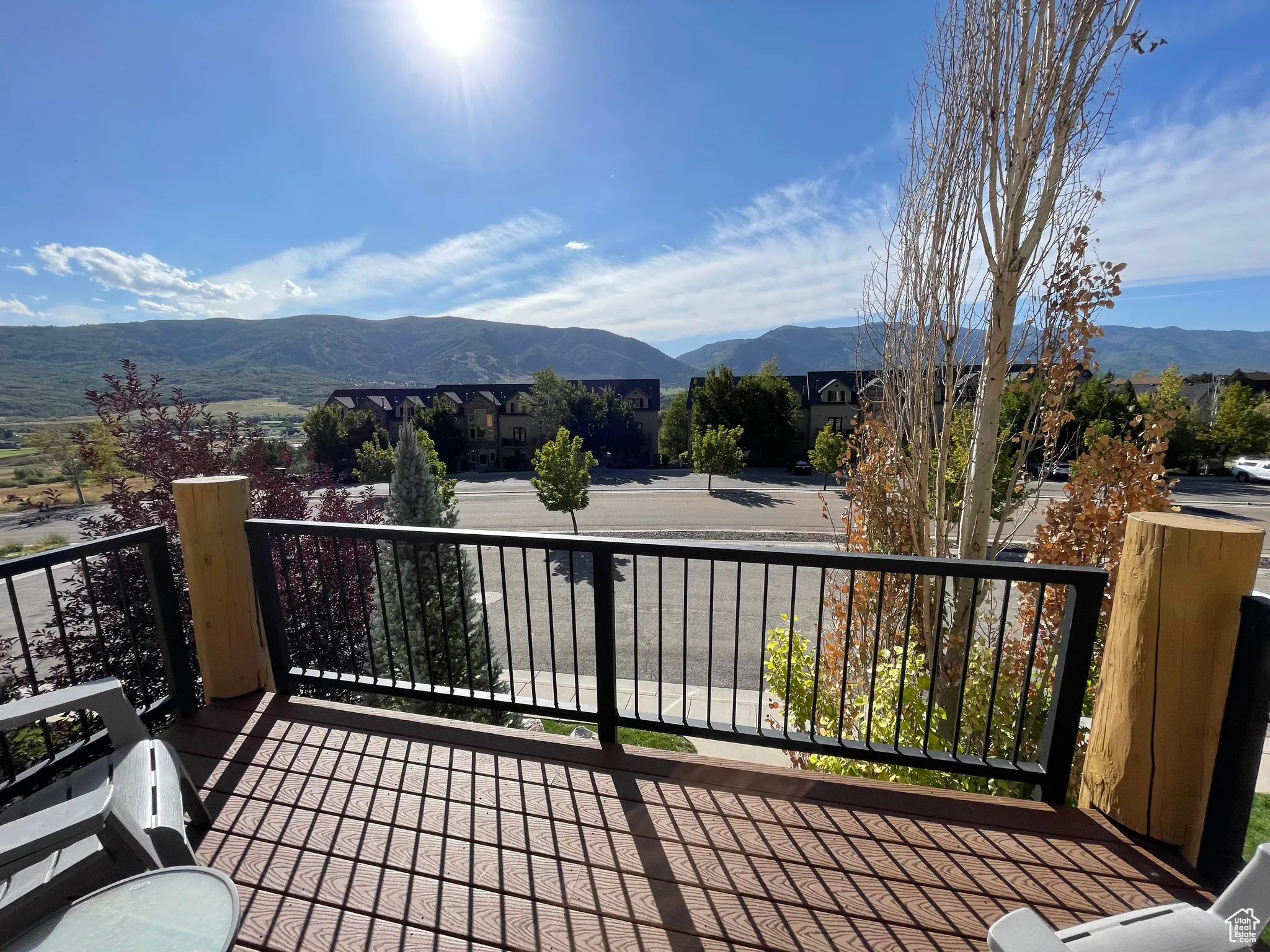 Deck featuring a mountain view