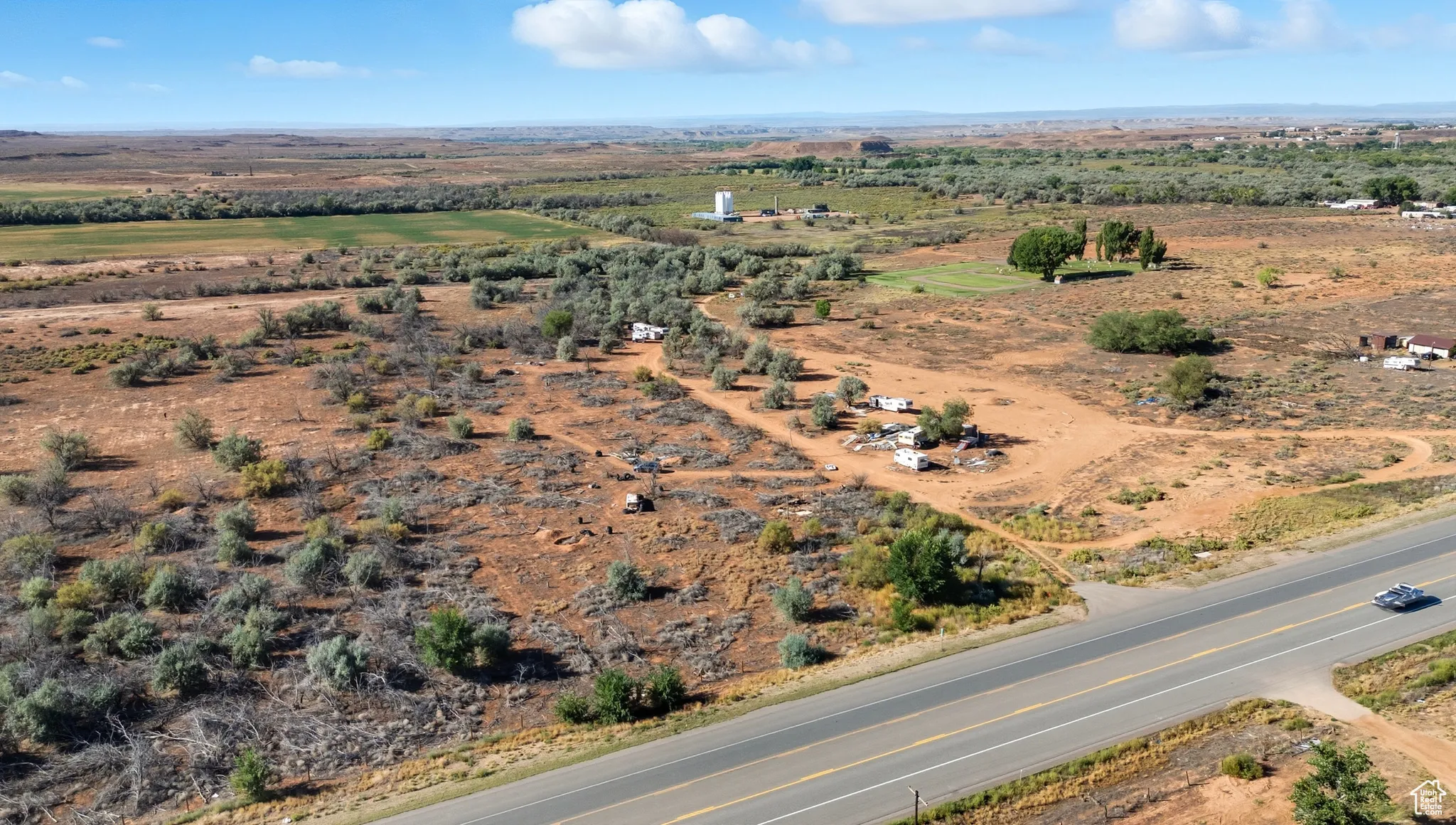 Aerial overview of property's location with rural landscape