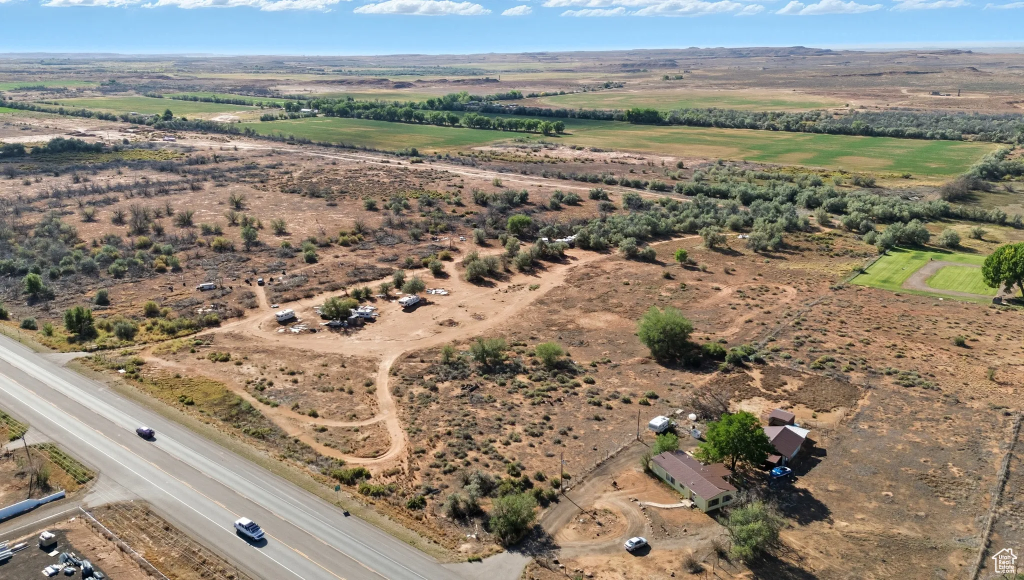 Aerial overview of property's location with rural landscape