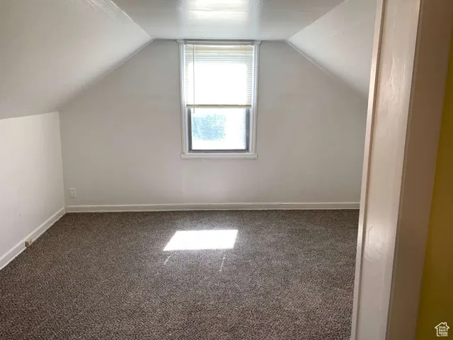 Additional living space featuring carpet floors and vaulted ceiling