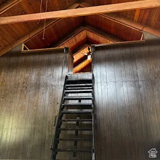 Stairway to upper loft area.  Loft area has storage on both sides of the room