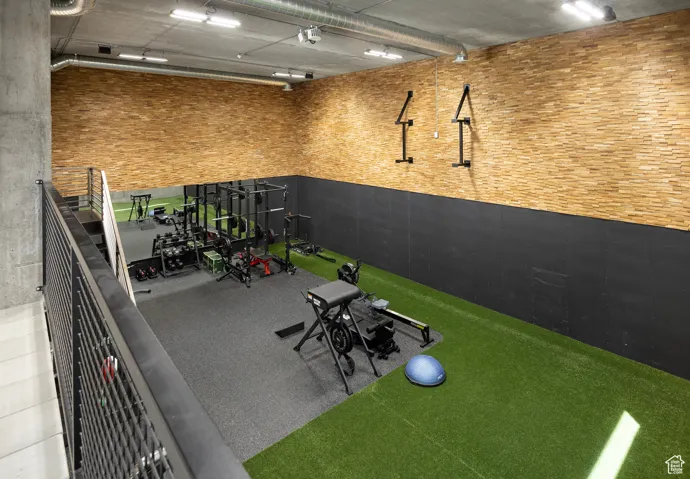 Exercise room with track lighting