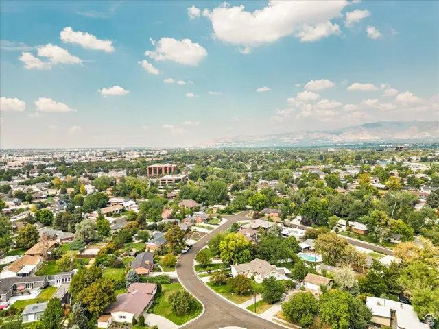 Aerial perspective of suburban area featuring mountains