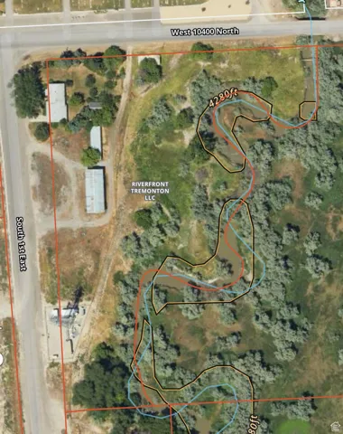 Aerial view of property's location with property boundaries highlighted