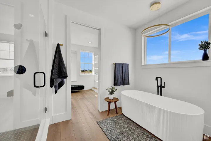 Free standing tub options with shower and dual sinks