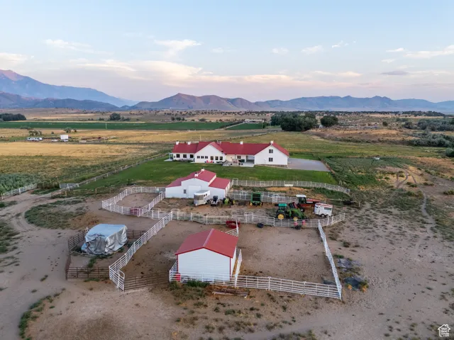 Overview of rural landscape with mountains