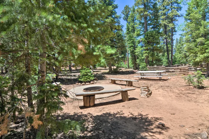 View of property's community with an outdoor fire pit