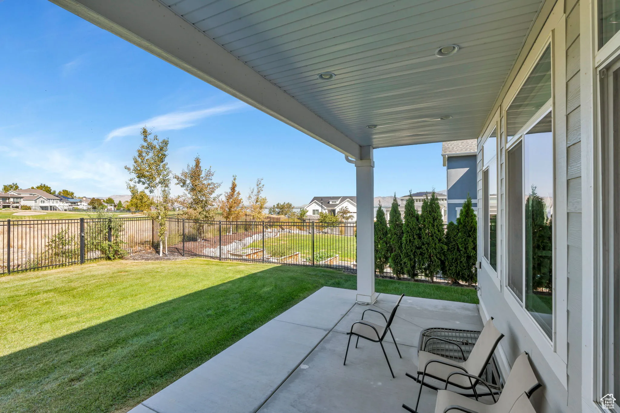Covered patio overlooking the golf course