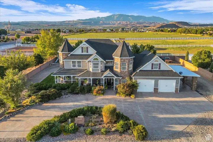 View from above of property with a mountainous background