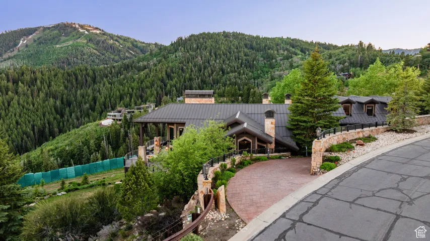 View of mountain background featuring a heavily wooded area