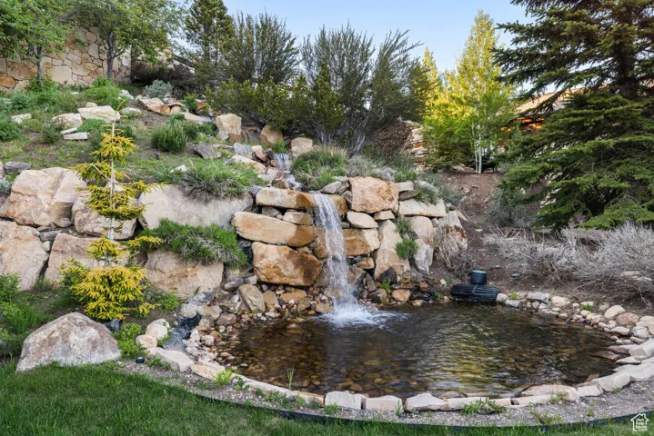 Exterior view of a garden pond
