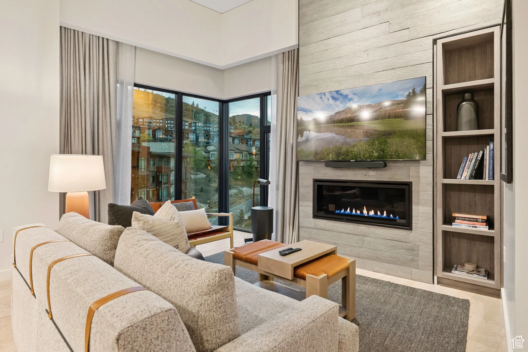 Living area featuring a fireplace