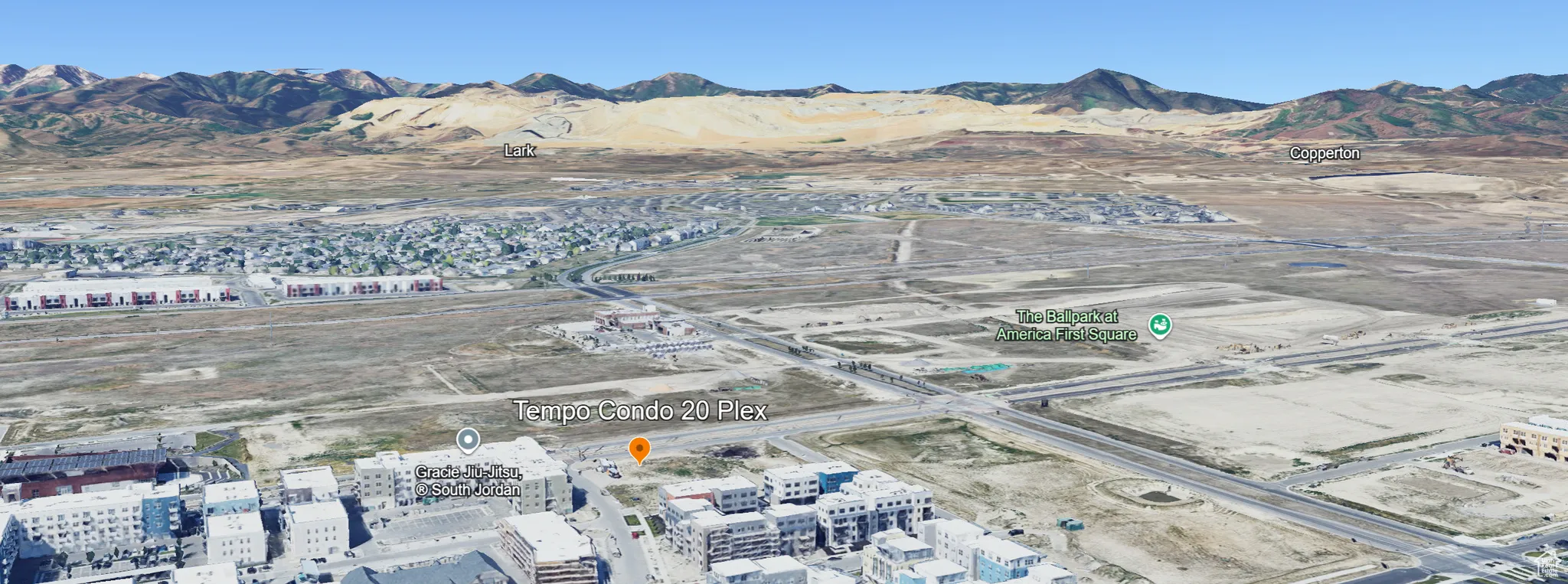 Drone / aerial view of a mountainous background