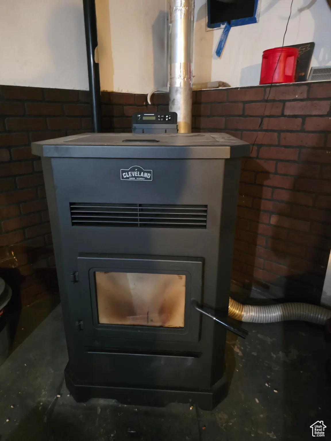 Detailed view of a heating unit and a wood stove