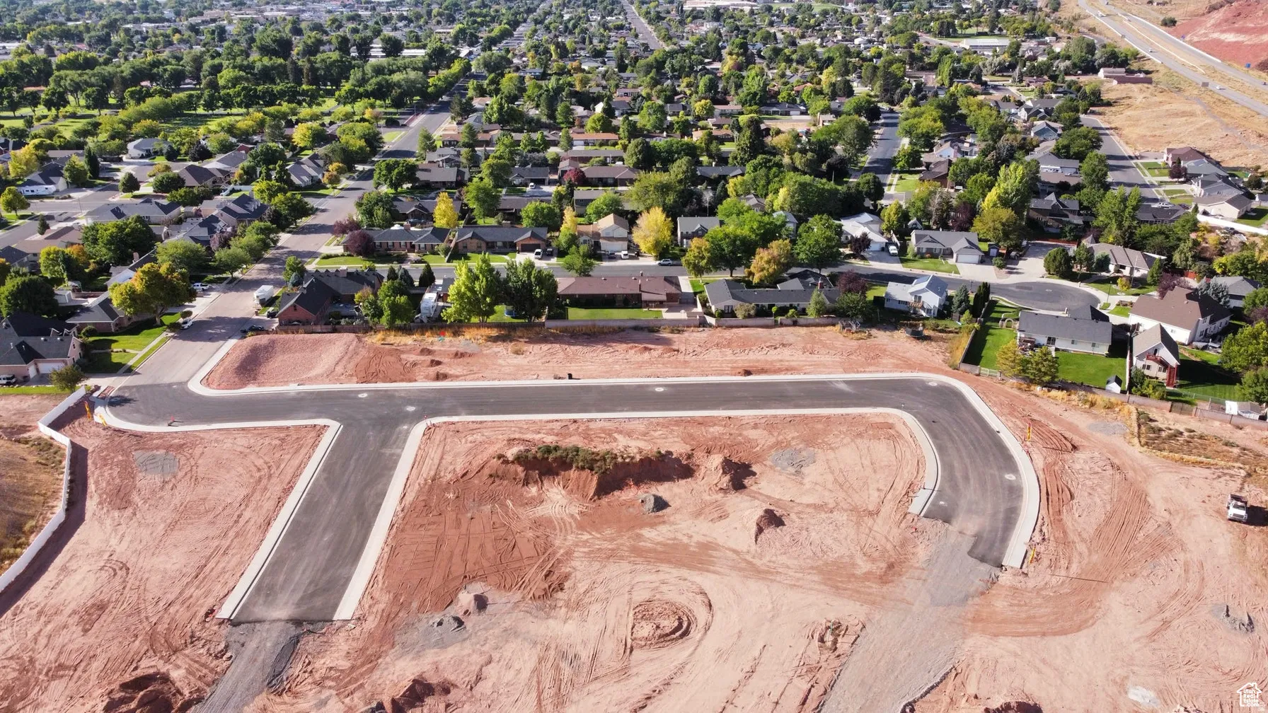 Aerial perspective of suburban area