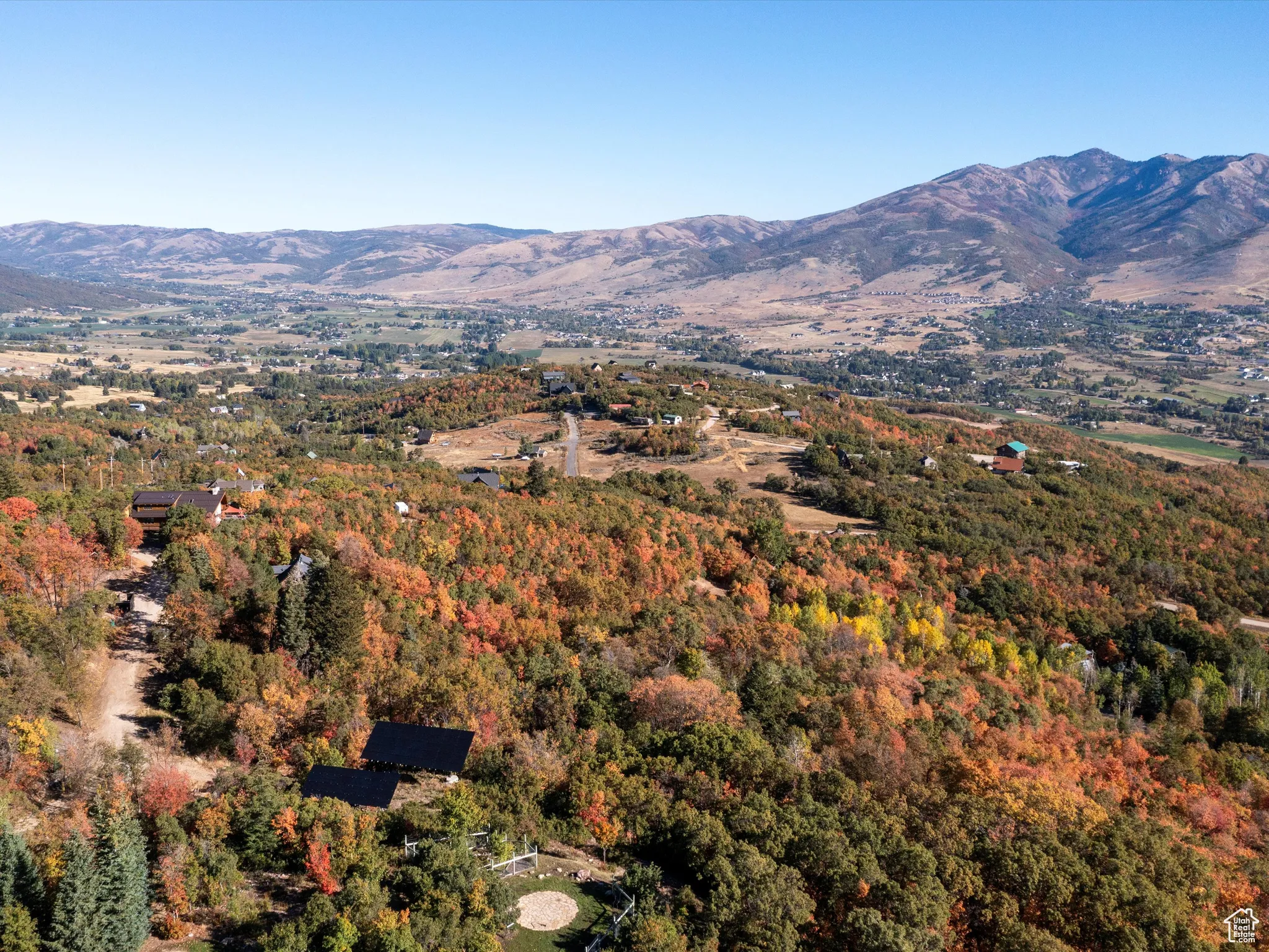 View of mountain backdrop featuring a heavily wooded area