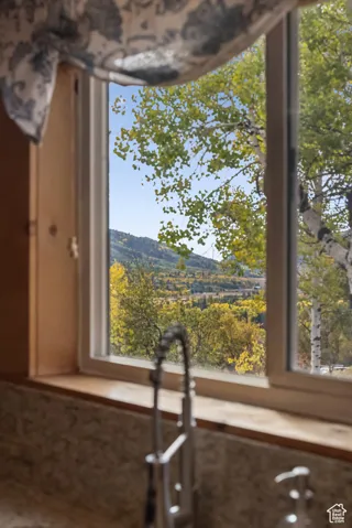Kitchen view of a mountain backdrop
