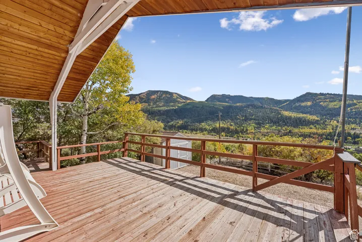 Deck featuring a mountain view