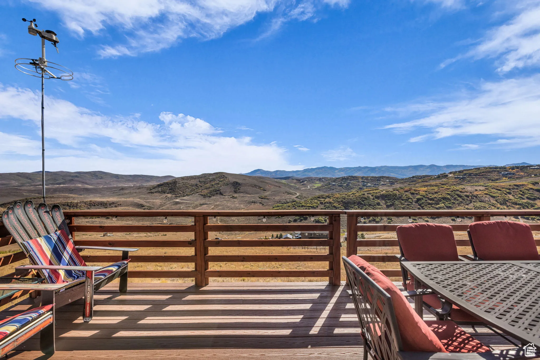 Open outdoor deck featuring a mountain view