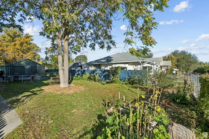 View of yard featuring a trampoline