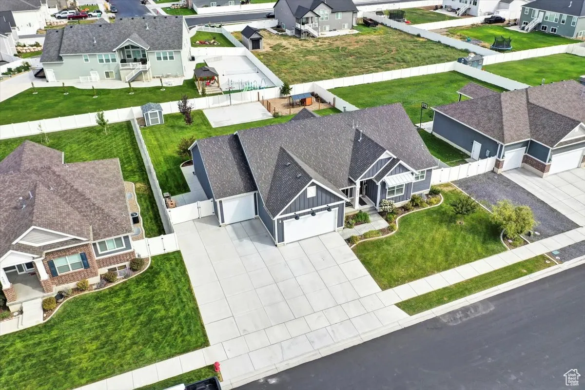 Aerial perspective of suburban area