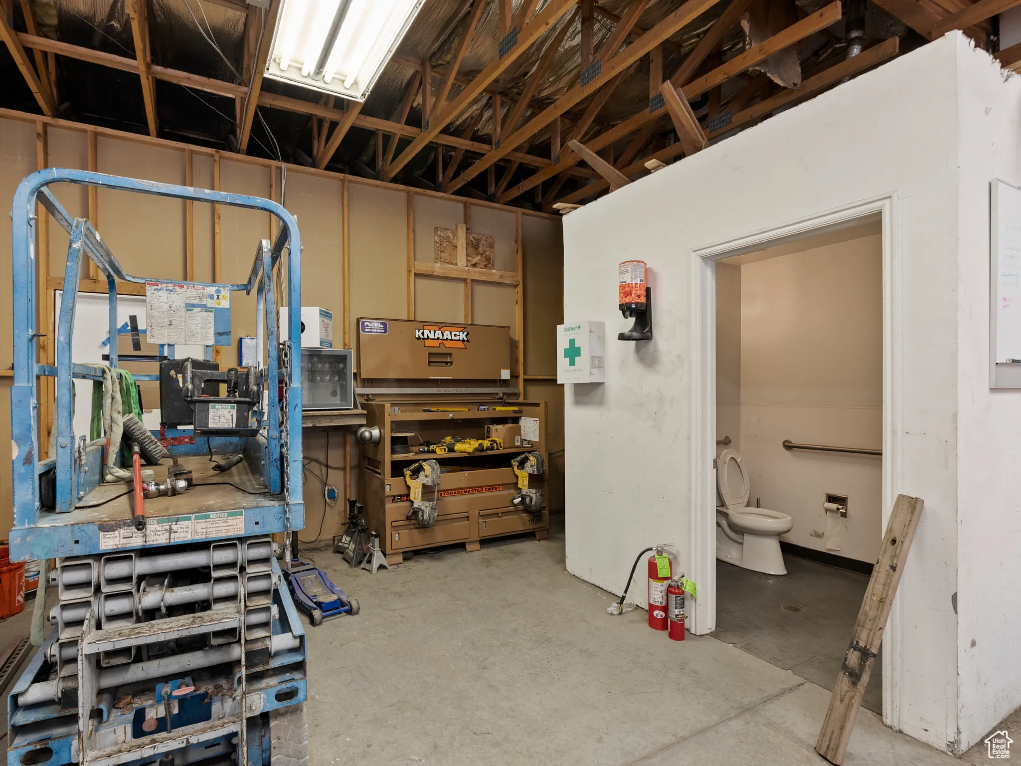 Below grade area with a workshop area