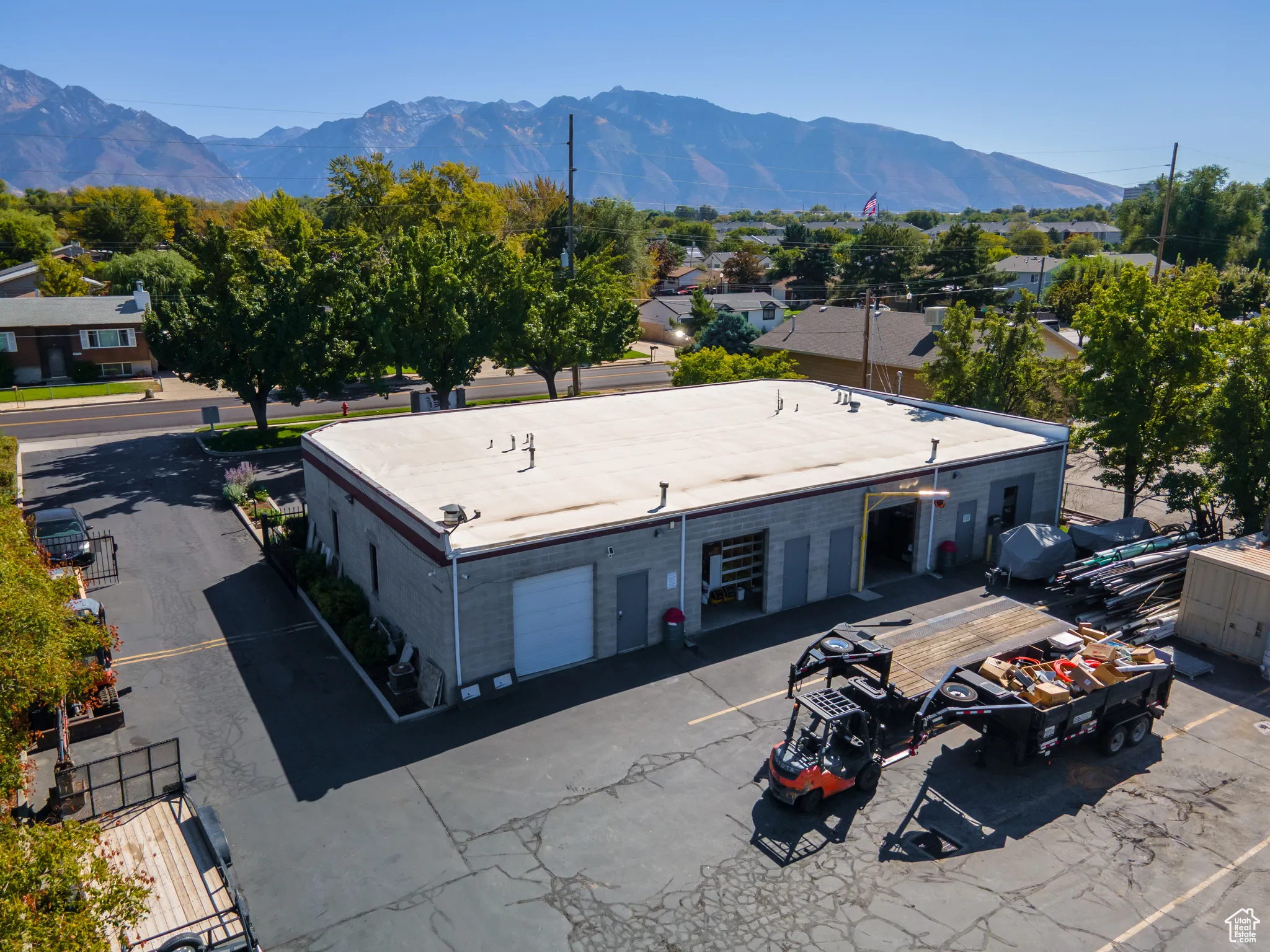 Aerial view of a mountain backdrop