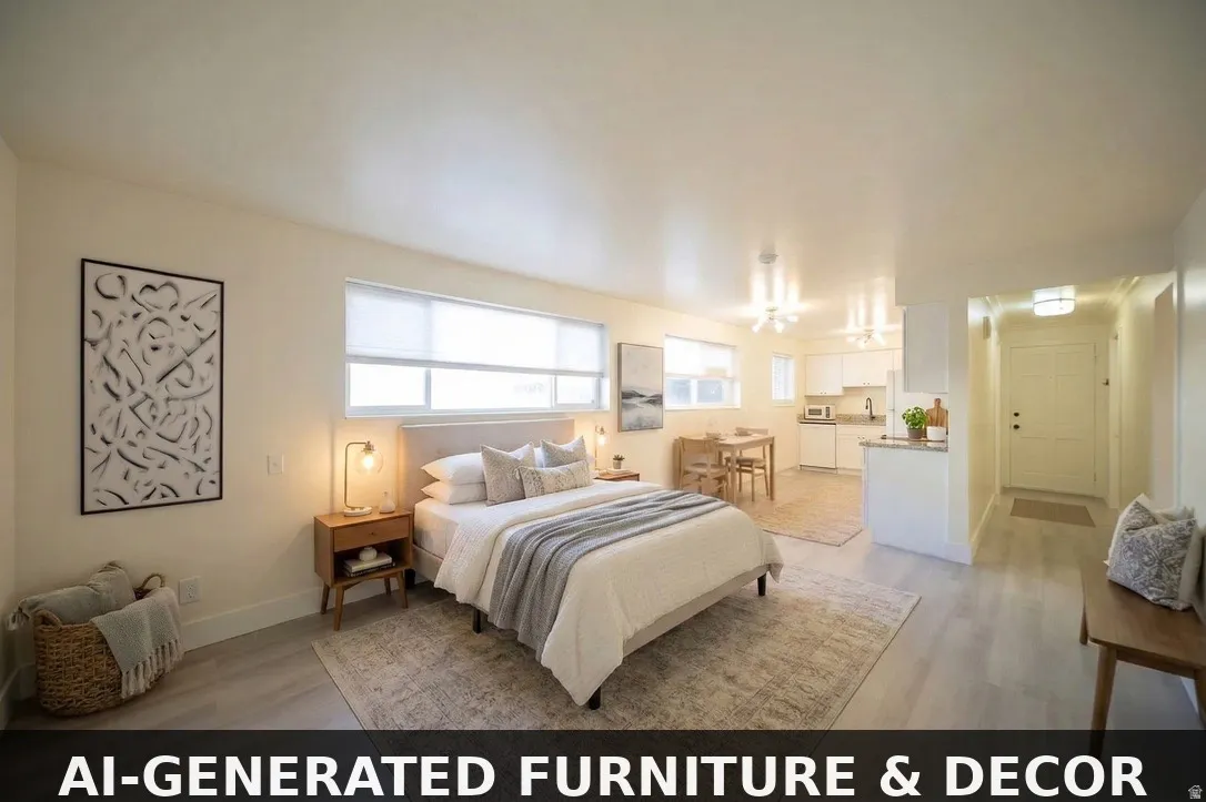 Bedroom with light wood-type flooring and baseboards