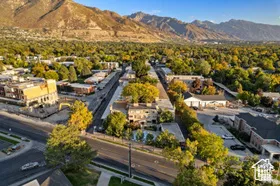Aerial view of a mountain backdrop