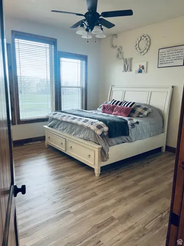 Master Bedroom featuring wood finished floors and ceiling fan