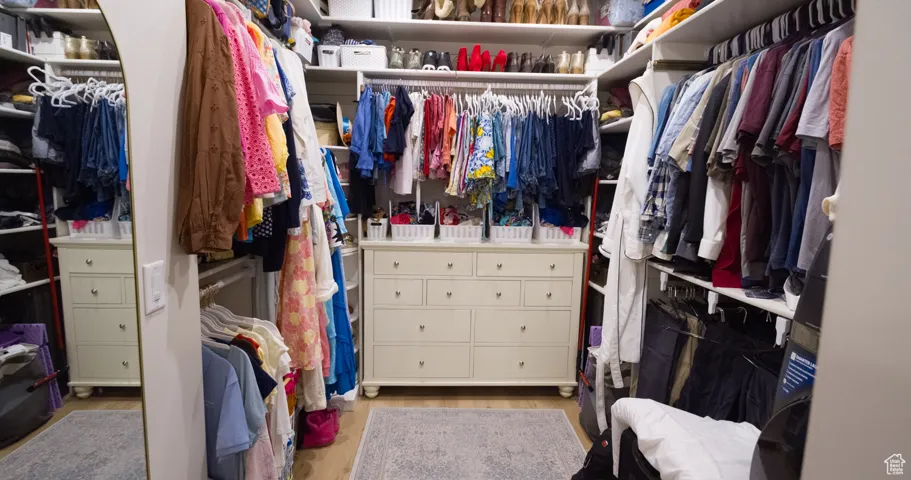 Spacious closet with light wood finished floors