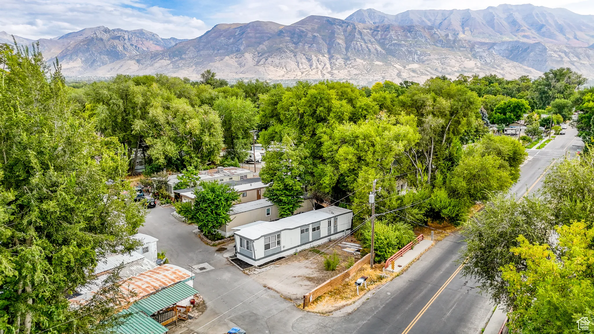 Drone / aerial view of a mountain backdrop