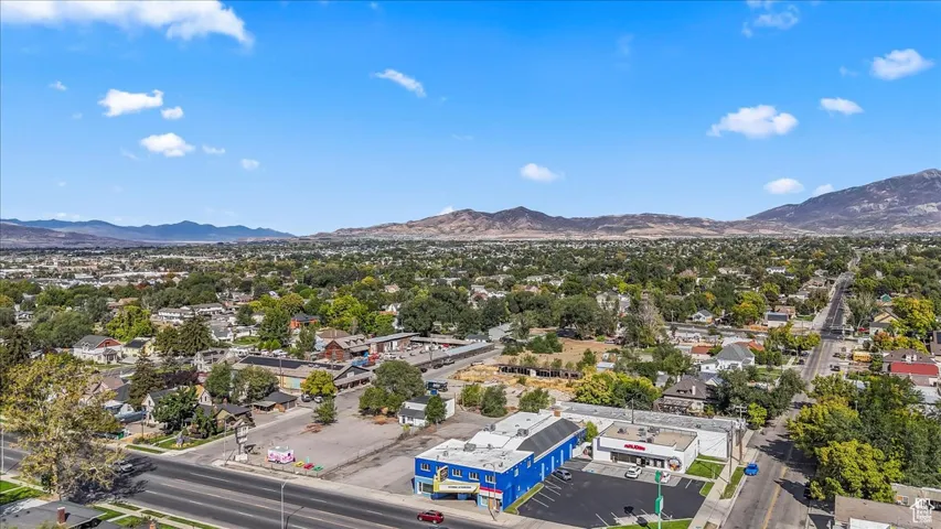 Drone / aerial view of a mountainous background