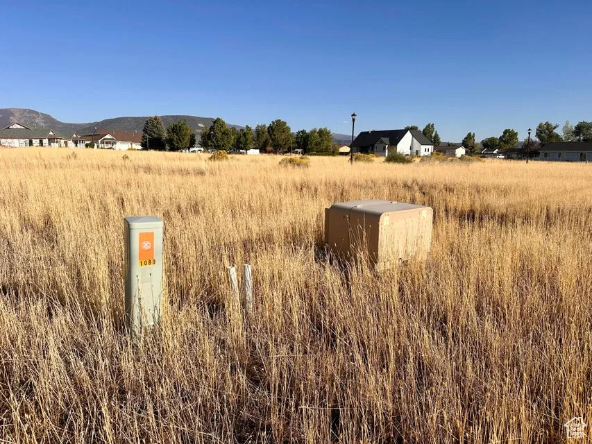 Exterior view of a pad mount transformer and a mountainous background