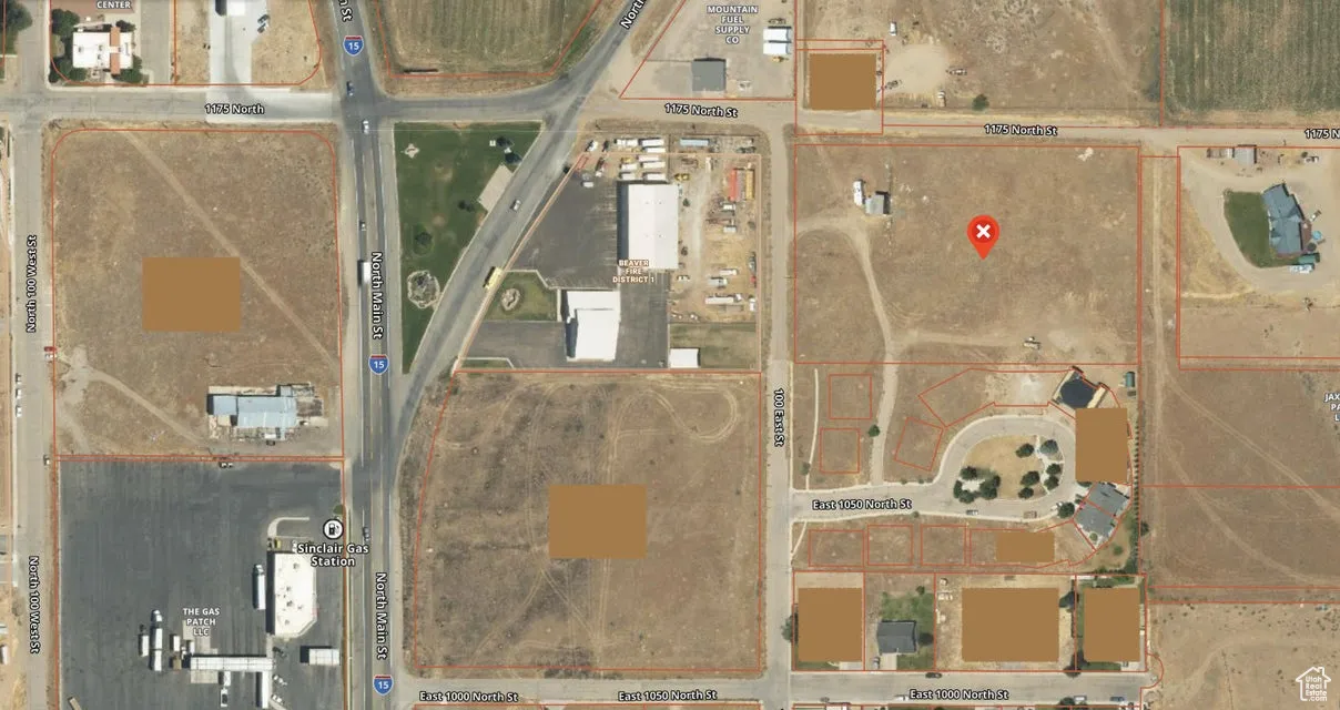 Aerial overview of property's location with property boundaries highlighted